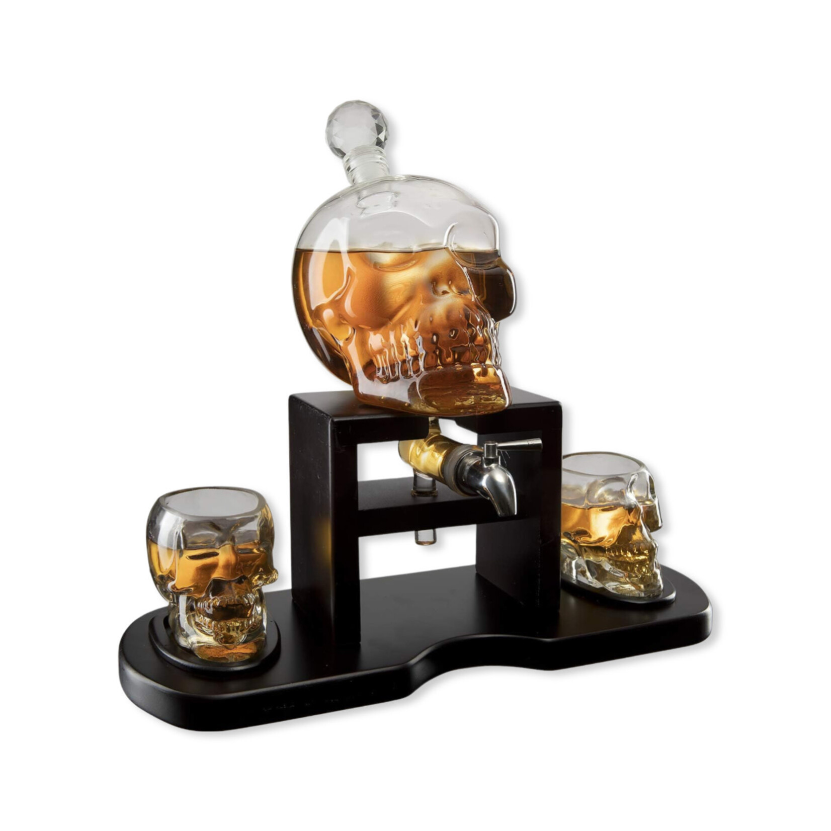 SKULL WHISKEY DECANTER SET WITH 2 SKULL GLASSES