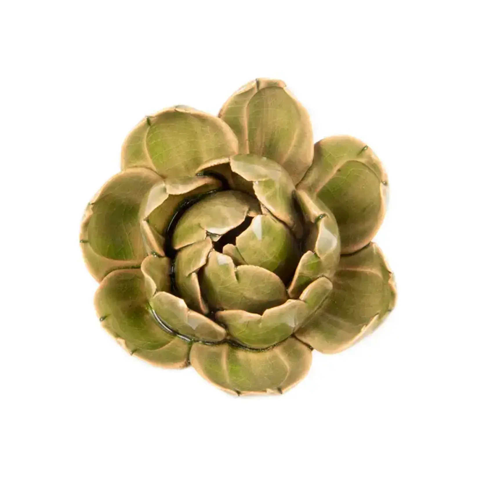 CORAL 7 PEONY CERAMIC FLOWERS GREEN