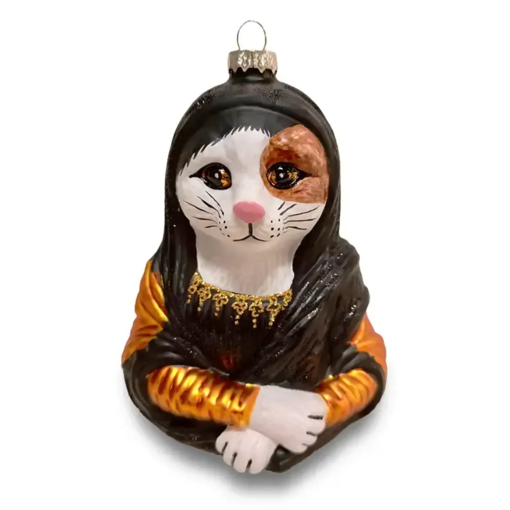 NAKED DECOR CALICO KITTY CAT MONA LISA GLASS ORNAMENT