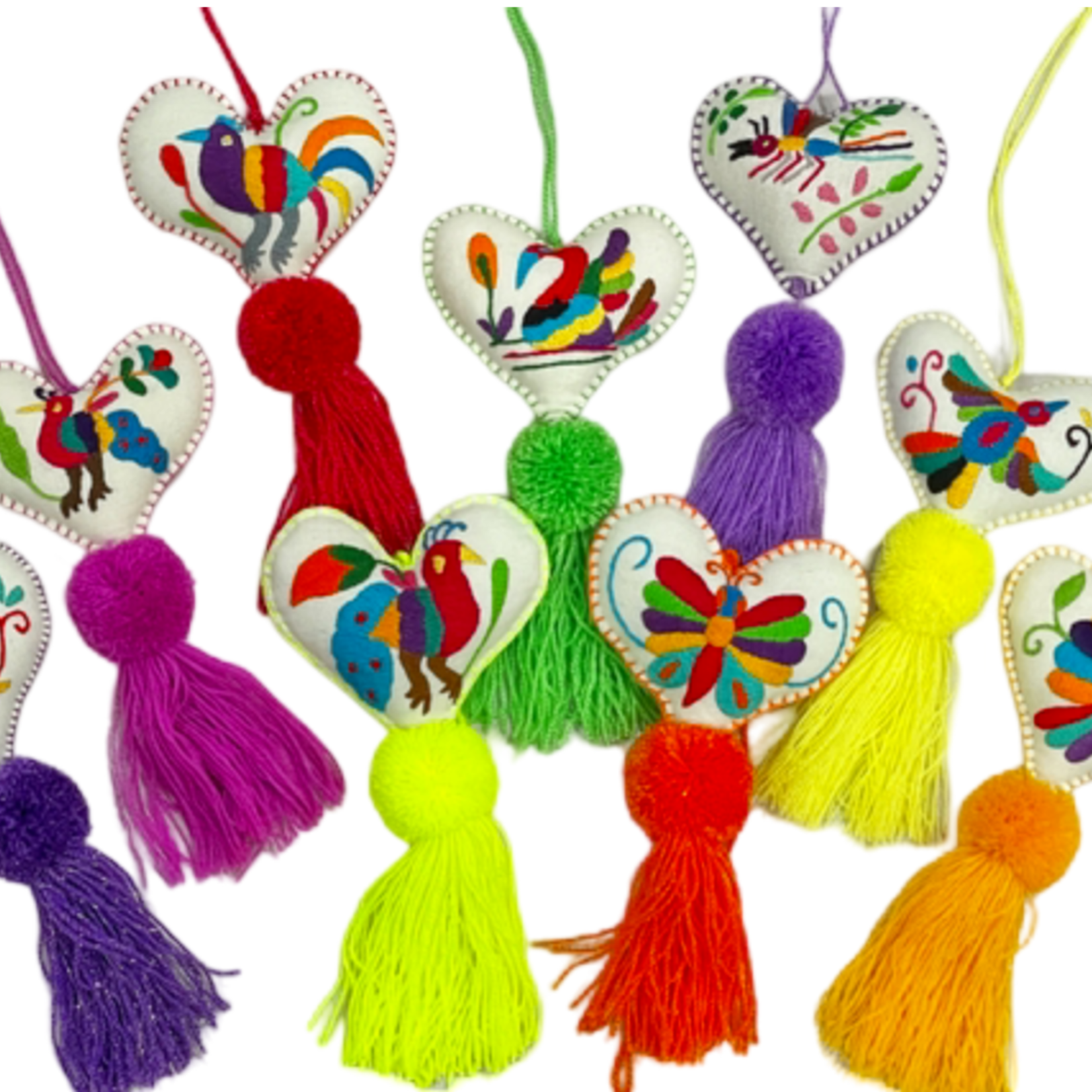 BUGANVILLA IMPORTS OTOMI HEART ORNAMENT WITH POMPOM AND TASSEL