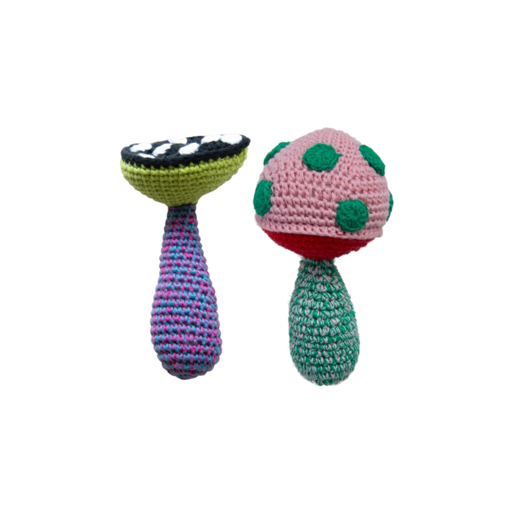 CROCHET RATTLES KUSAMA MUSHROOMS
