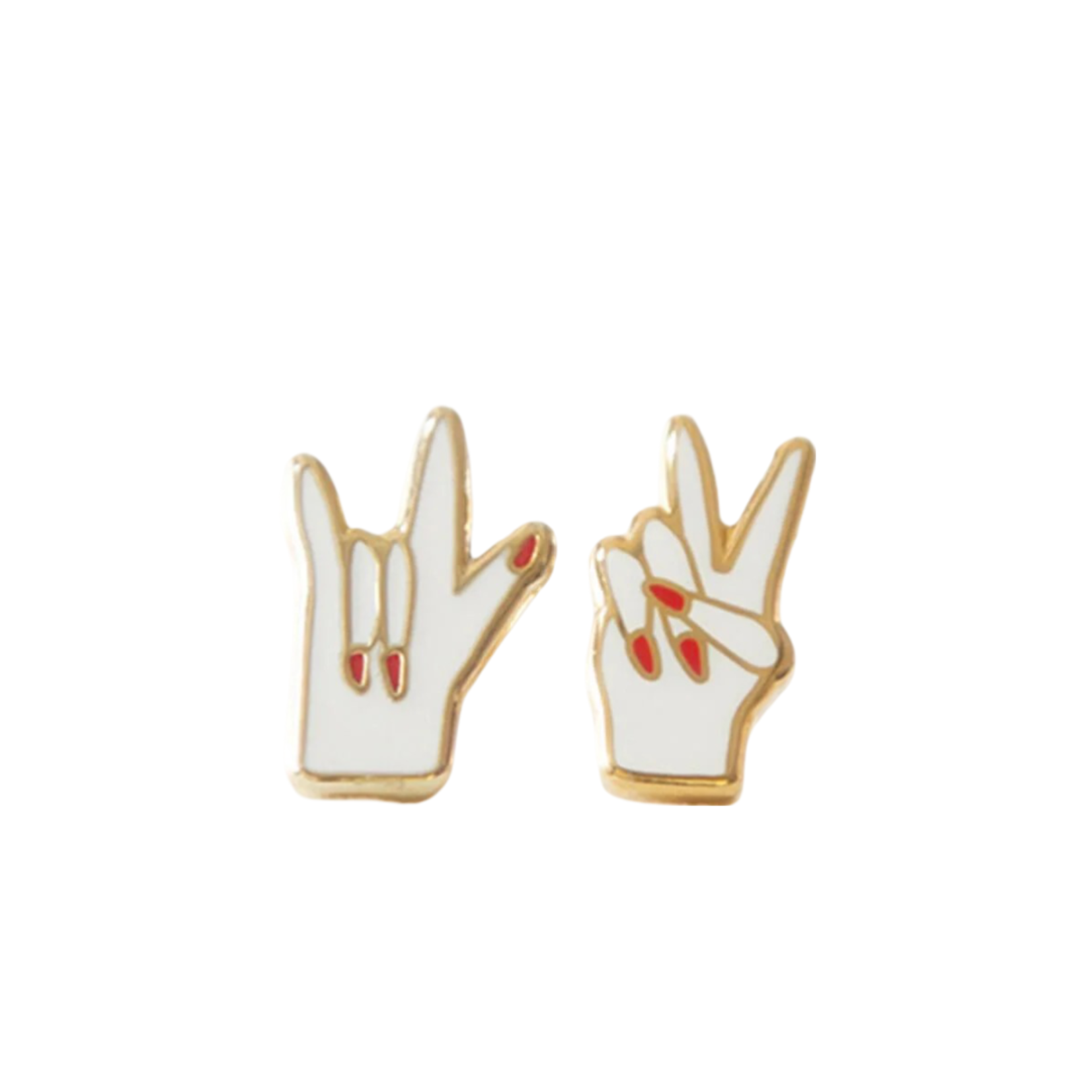 PEACE AND LOVE EARRINGS GOLD STATEMENT STUDS