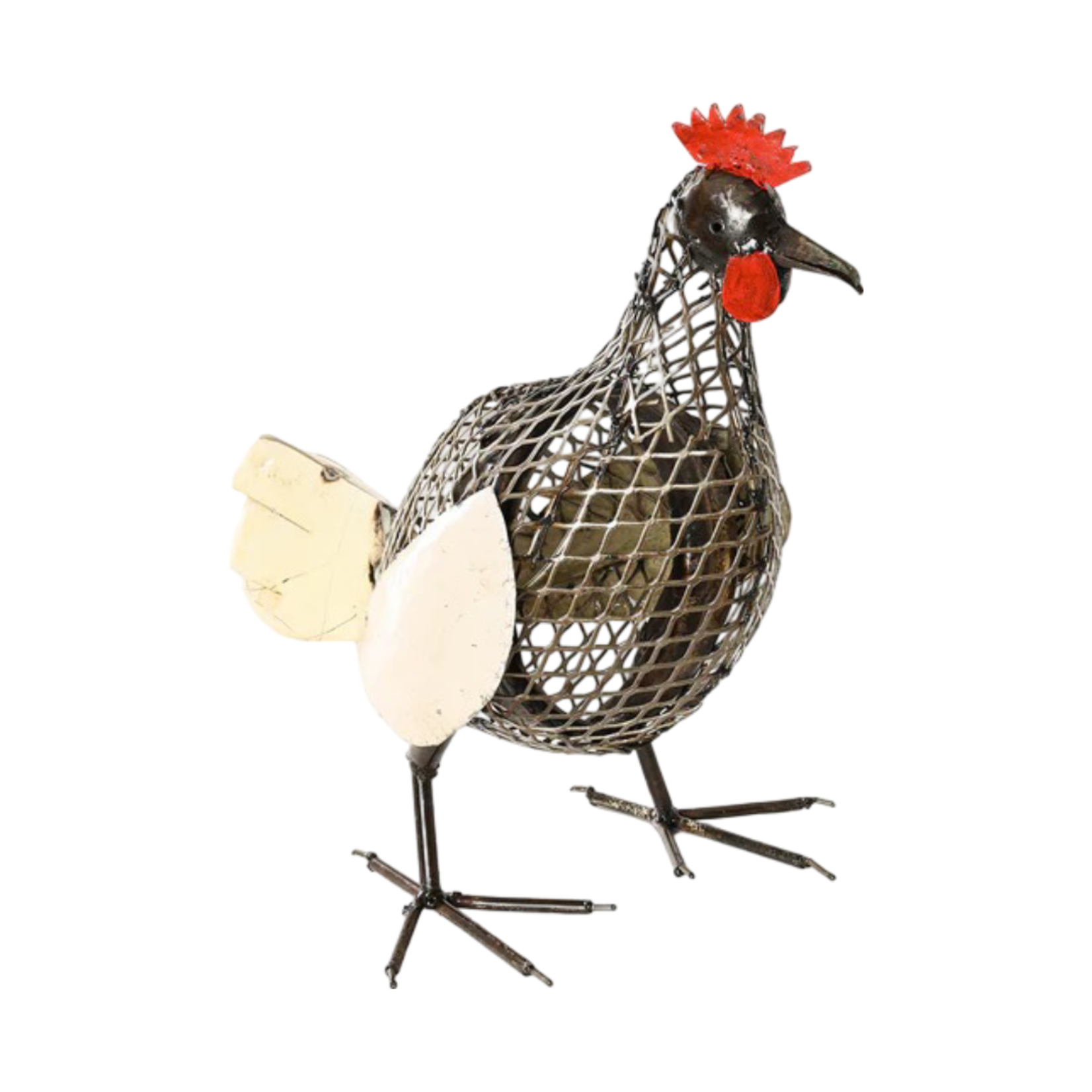 MONOCHROME RECYCLED METAL MESH MOTHER HEN SCULPTURE