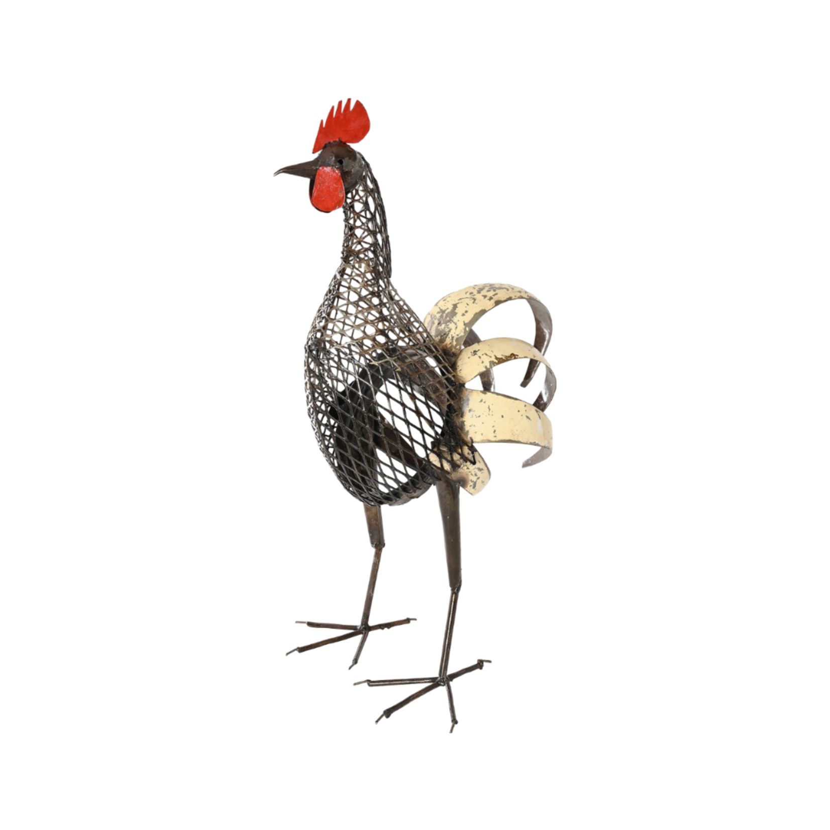 RECYCLED METAL MESH STRUTTING ROOSTER SCULPTURE