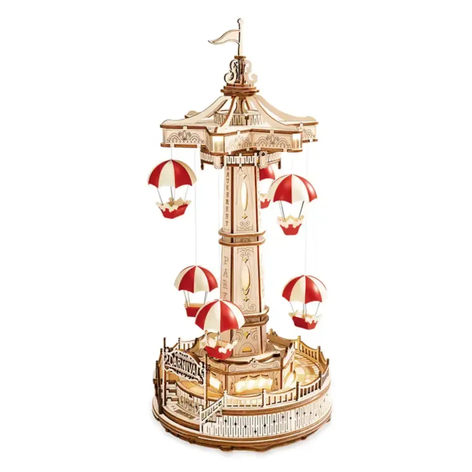 HAND CRAFTS ELECTRO MECHANICAL WOODEN PUZZLE PARACHUTE TOWER