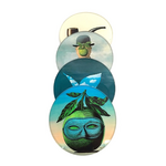 MUSEUM WHOLESALE INC MAGRITTE SURREALISM PAINTINGS BAR DRINK GLASS COASTERS SET OF 4
