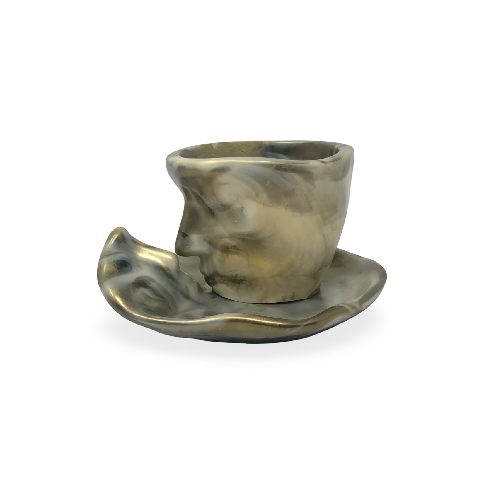 SCULPTED FACE EPOXY CUP AND SAUCER SET