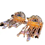 VINTAGE DEVILS EYE TASSEL STUD EARRINGS GOLD