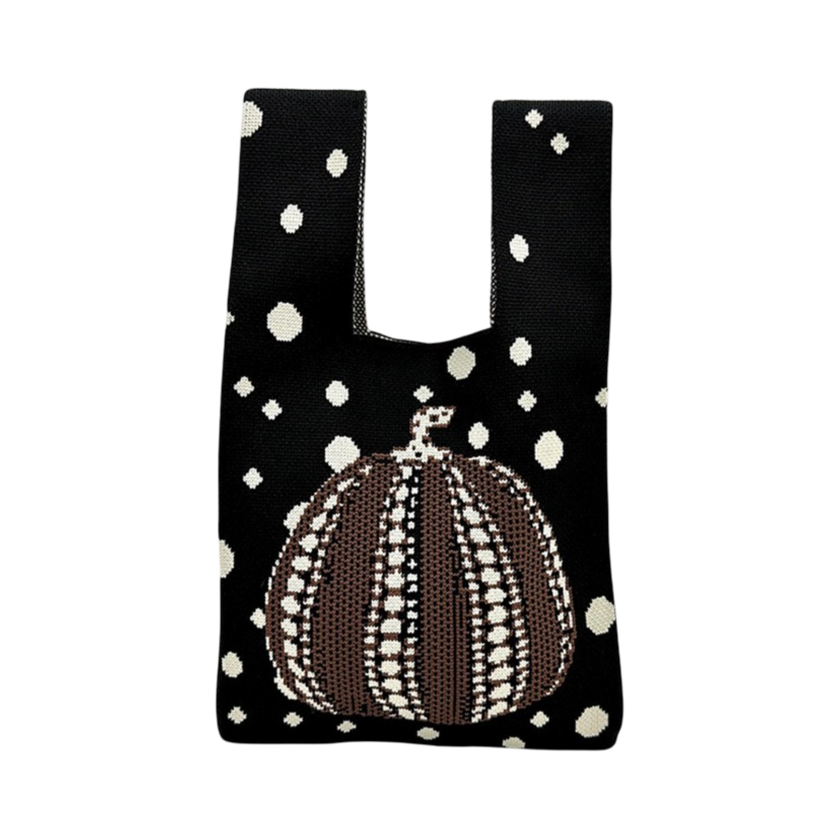WOMEN PUMPKIN KNITTED SHOULDER HANDBAG BLK