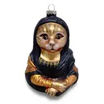 ORANGE TABBY MONA LISA CAT GLASS ORNAMENT