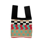 GREEN COLOR BLOCK POLA DOT KNITTED SHOULDER TOTE