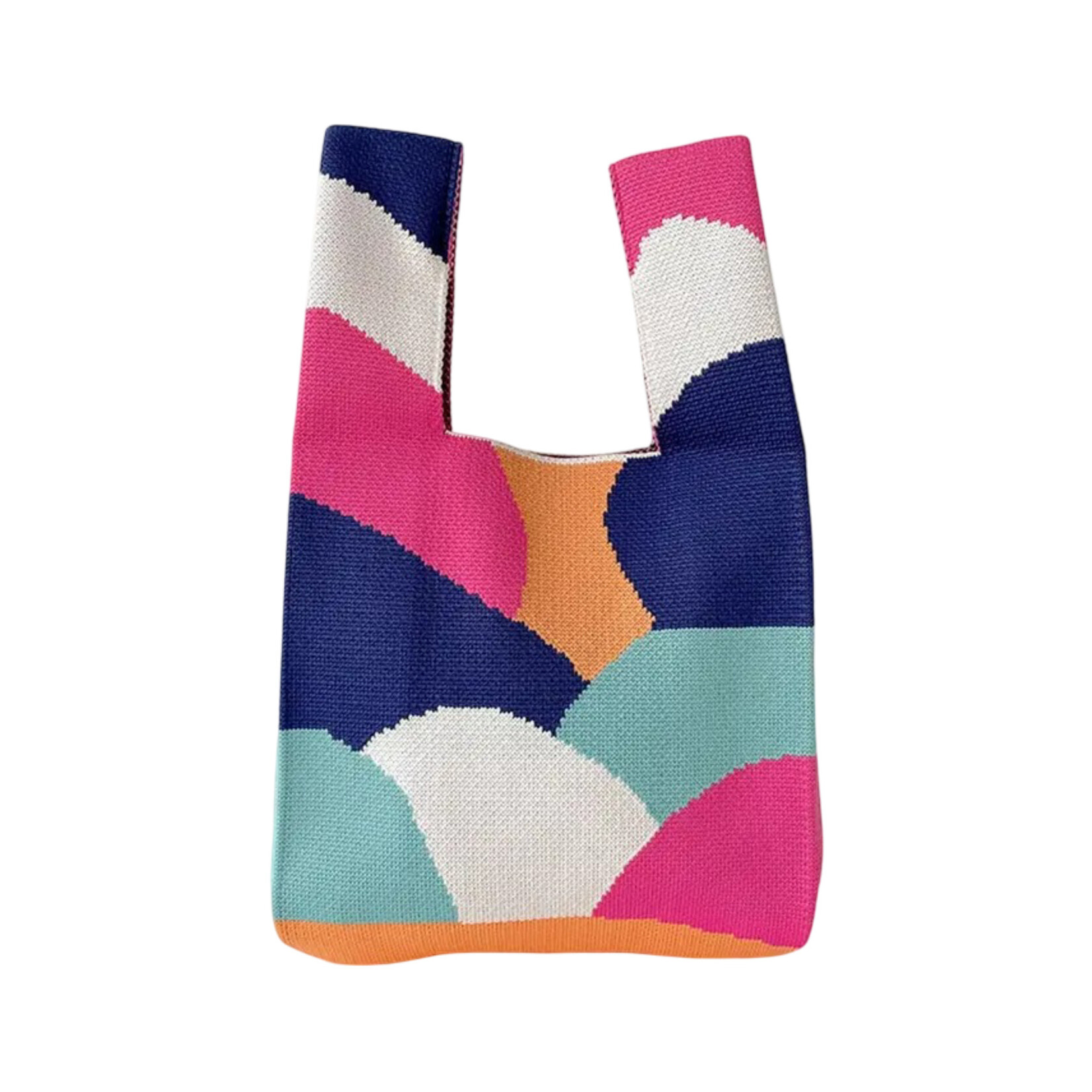 MULTICOLOR COLOR BLOCK POLA DOT KNITTED SHOULDER TOTE