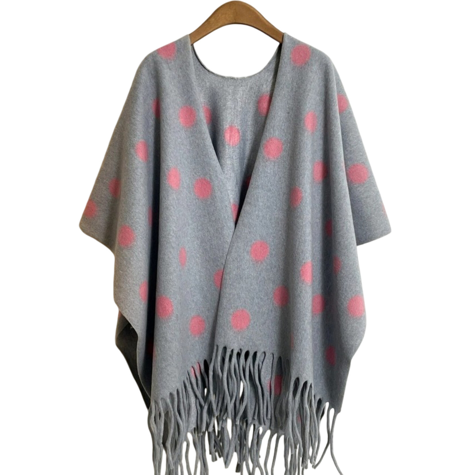 POLKA DOT TASSEL SHAWL PINK