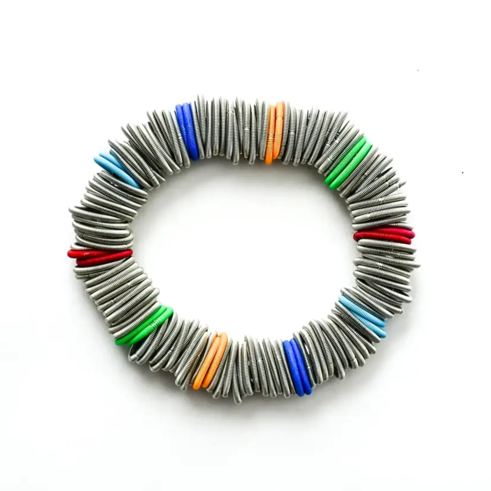 SILVER SPRING RING BEADED BRACELET WITH COLORFUL WIRE RINGS