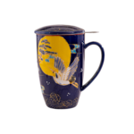 JAPANESE CRANE DESIGN TEA MUGS WITH LID AND INFUSER