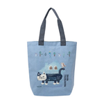 KUSUGURU JAPAN CAT EMBROIDERED TOTE BAG BLUE