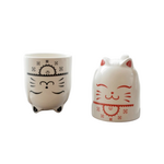 CERAMIC CAT MUGS - RED & BLACK - SET OF 2