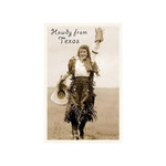 POSTCARD HOWDY FROM TEXAS, WAVING COWGIRL