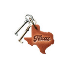 TEXAS SILHOUETTE SCRIPT LEATHER KEYCHAIN TEXAS STYLE