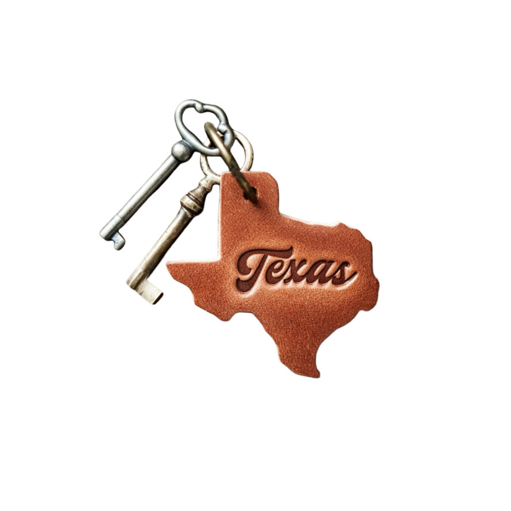 SUGARHOUSE LEATHER TEXAS SILHOUETTE SCRIPT LEATHER KEYCHAIN TEXAS STYLE