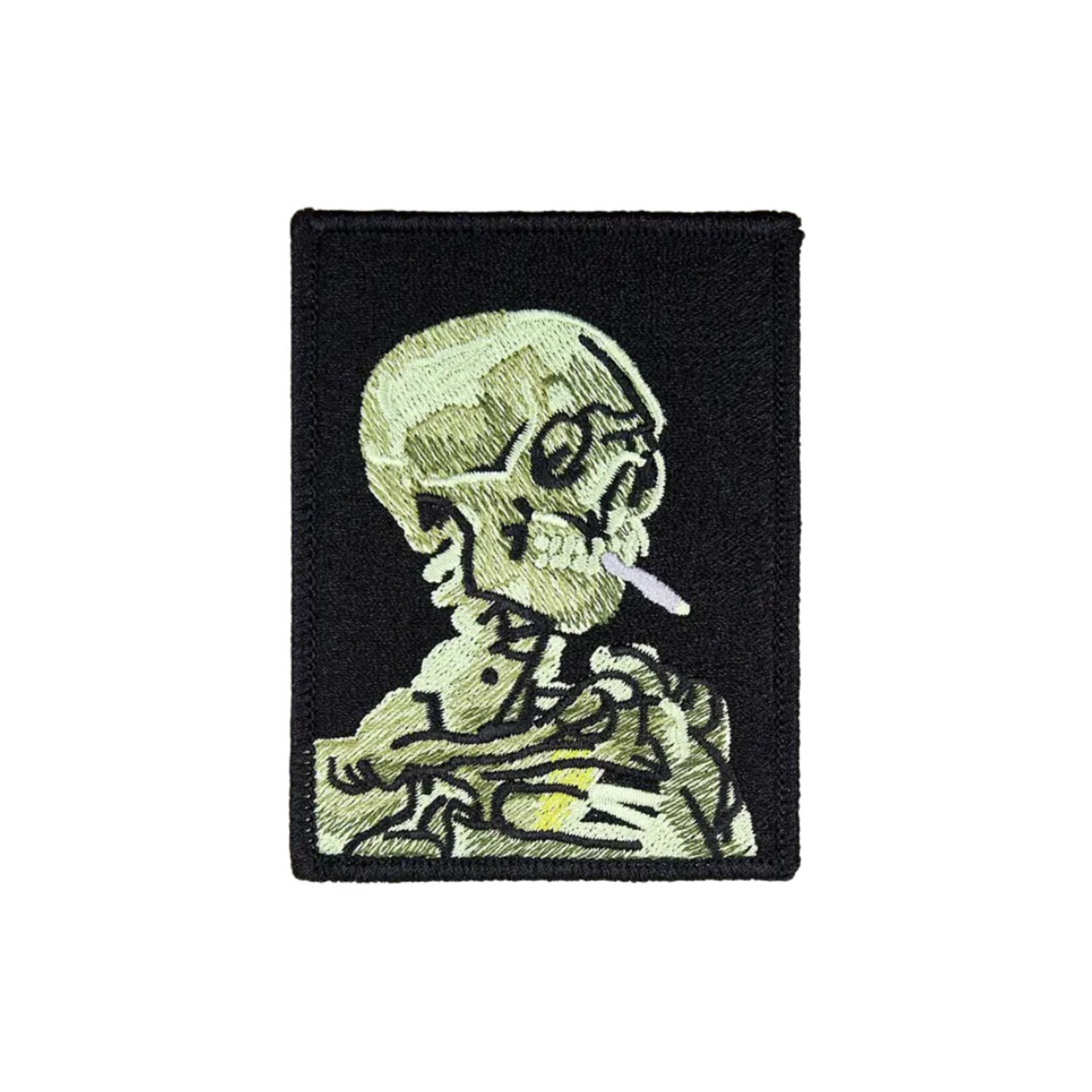 SKULL OF A SKELETON WITH BURNING CIGARETTE PATCH
