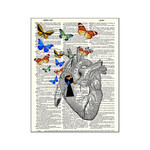 HEART KEYHOLE AND BUTTERFLIES DICTIONARY PRINT