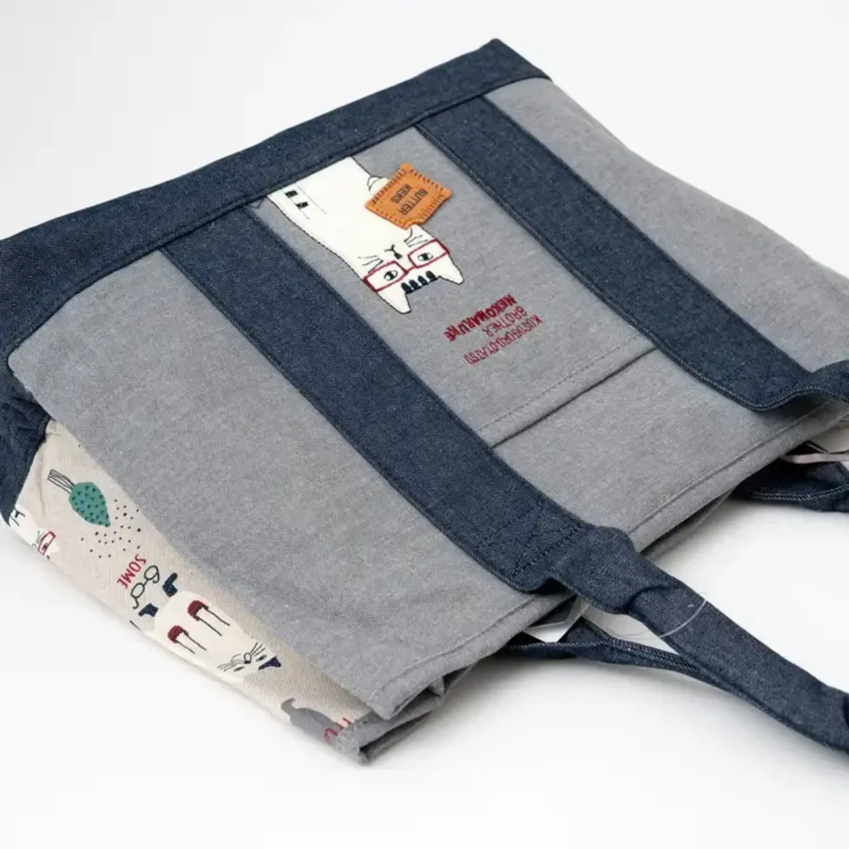 KUSUGURU JAPAN GLASSES CAT MULTI-COMPARTMENT TOTE GRAY