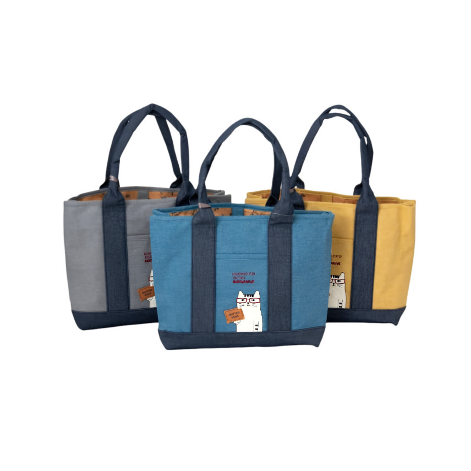 KUSUGURU JAPAN GLASSES CAT MULTI-COMPARTMENT TOTE GRAY