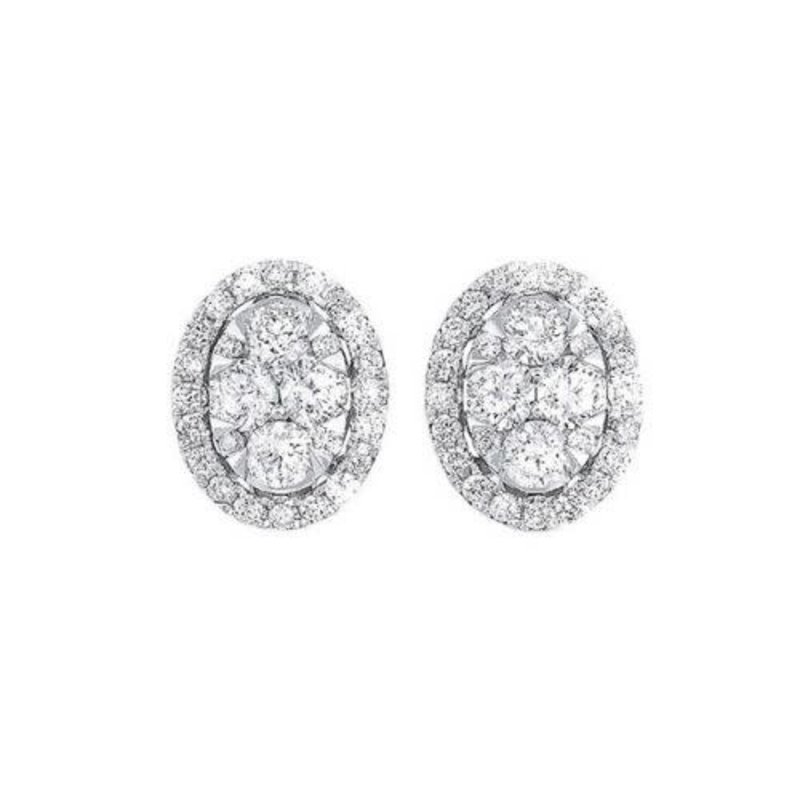 Henri's Classic - Oval Diamond Cluster Earrings in 14k White Gold