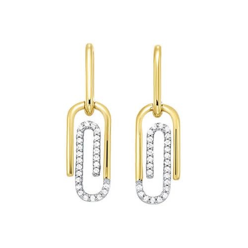 10K Yellow Gold - 1/6 CTW - Paperclip & Diamond Earrings