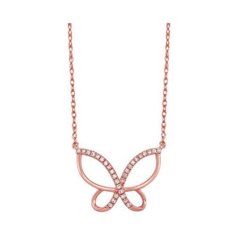 Henri's Classic - Butterfly Diamond Necklace in 10k Pink Gold