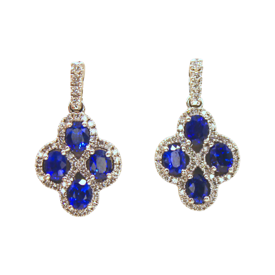 Henri's Color Collection - Sapphire Diamond Earrings in 14k White Gold