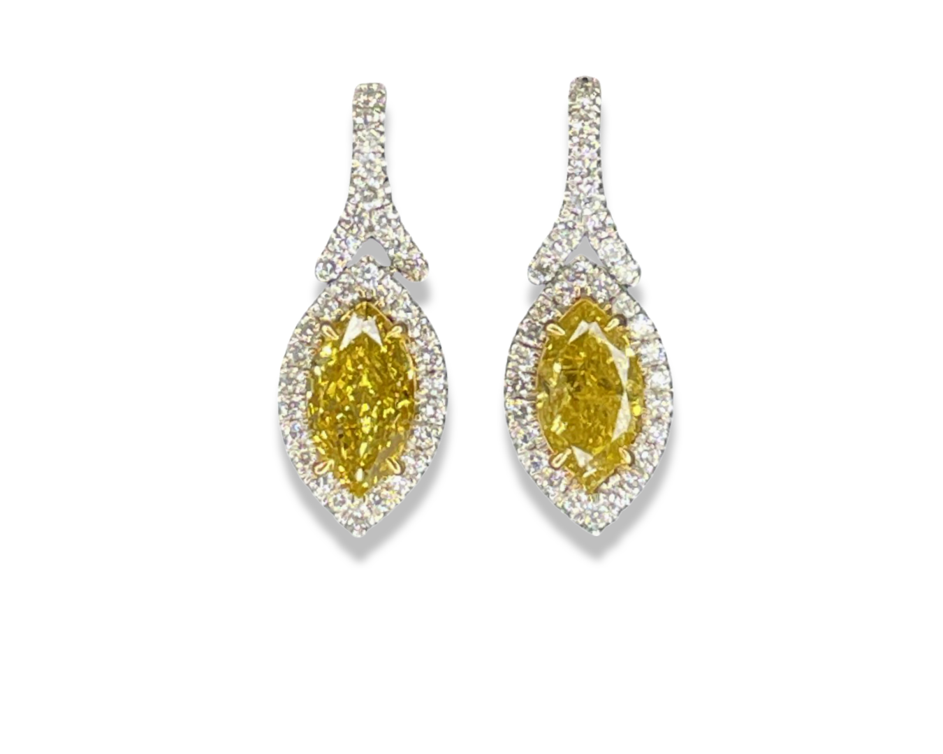 Henri's Classic - Yellow Marquise Diamond Earrings in 18k White Gold