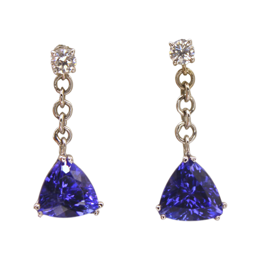 Henri's Color Collection - Tanzanite Diamond Dangle Earrings in 14k White Gold