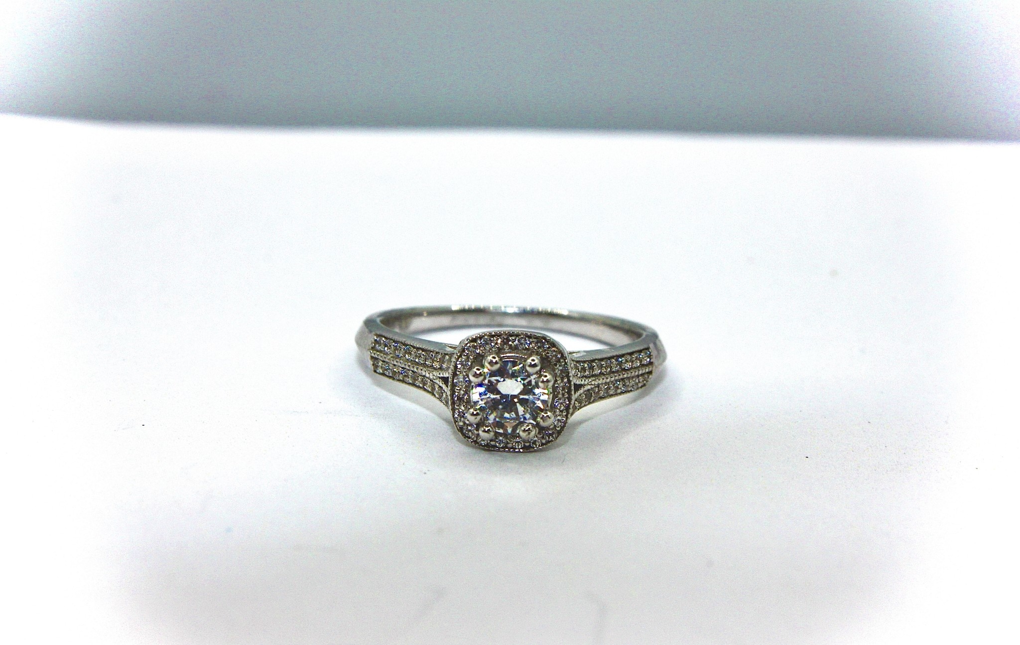 Henri's Select - Double Vintage Band with Single Contouring Halo Wedding Set (Center Stone Not Included in Price)