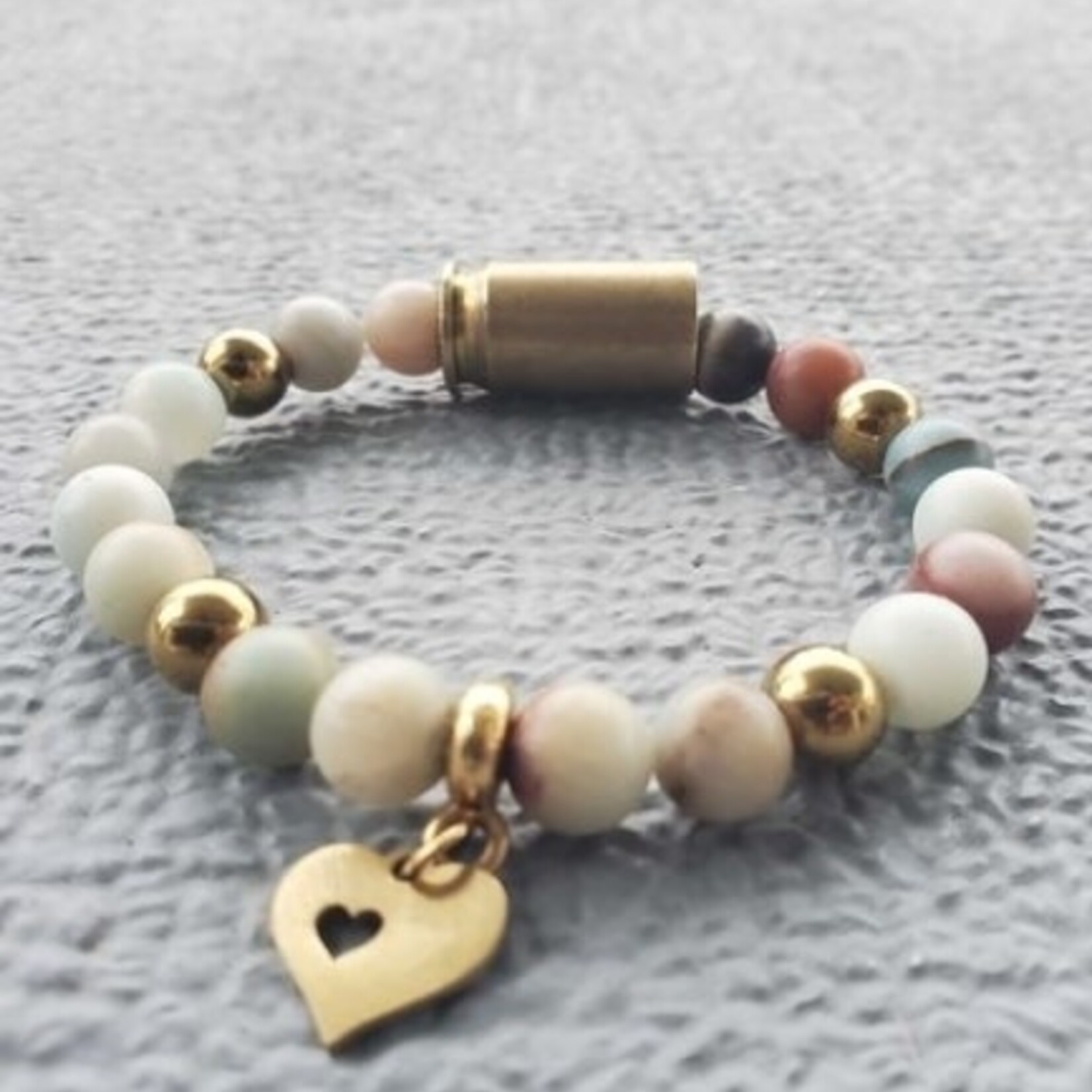 Amozonite Heart Bracelet- Bullets N' Beads