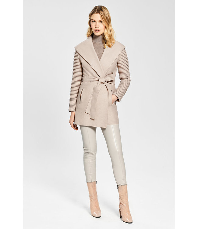SENTALER Wrap Coat With Ribbed Sleeves