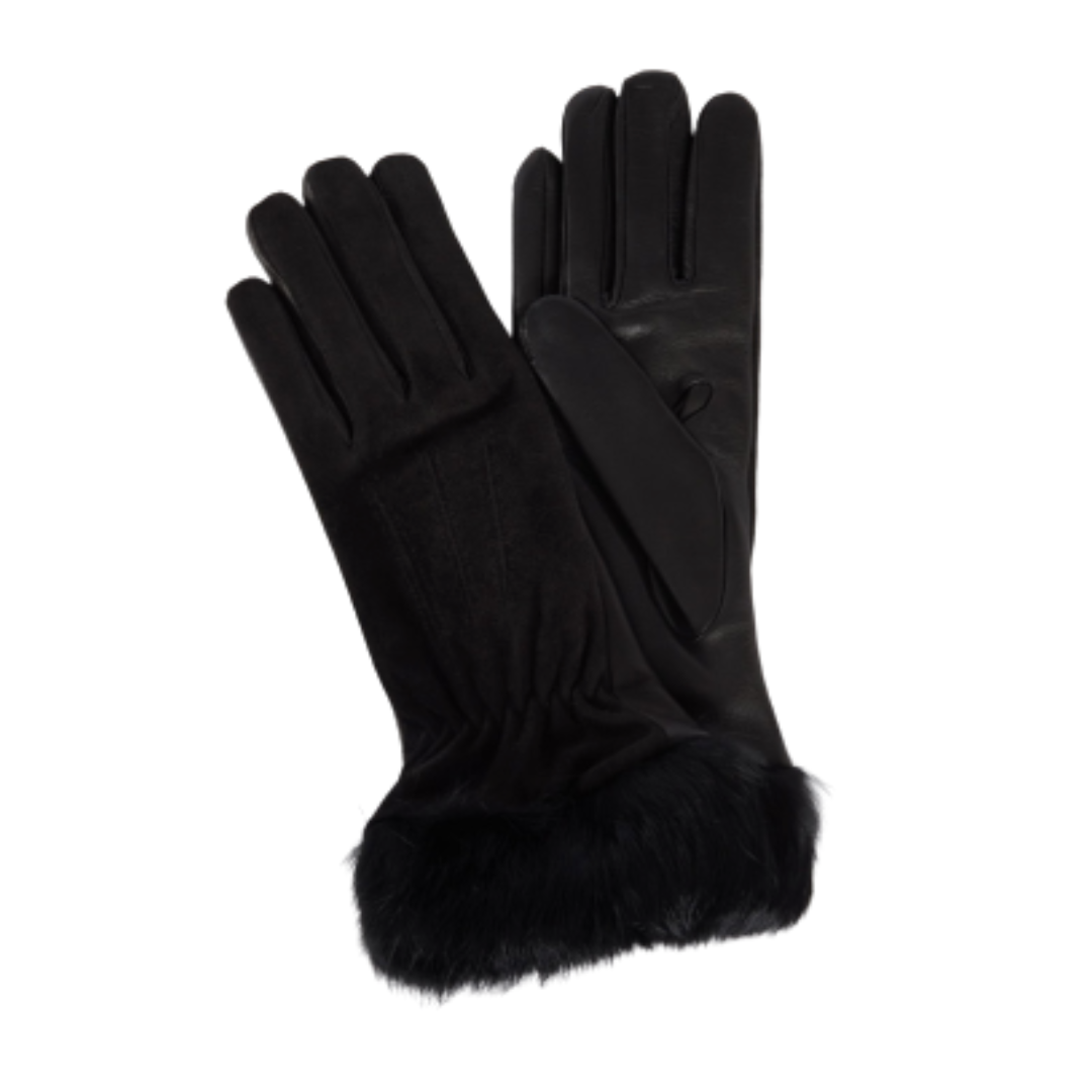Suede Gloves with Lapin Inserts