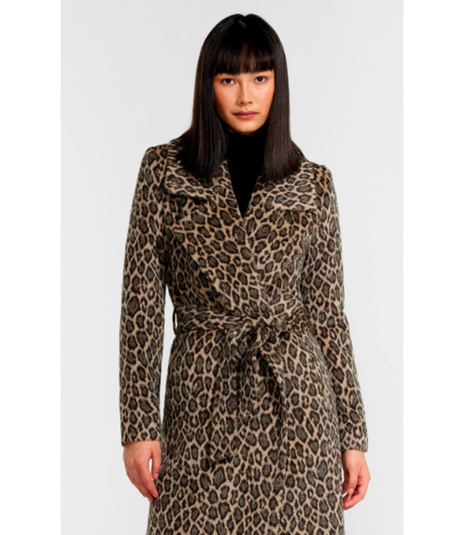 SENTALER Manteau long à col cranté en alpaga léopard