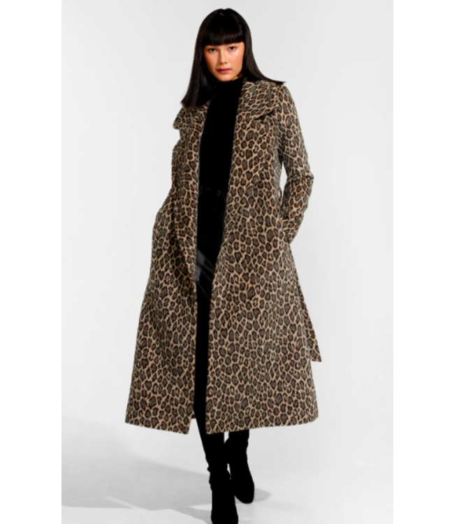 SENTALER Manteau long à col cranté en alpaga léopard