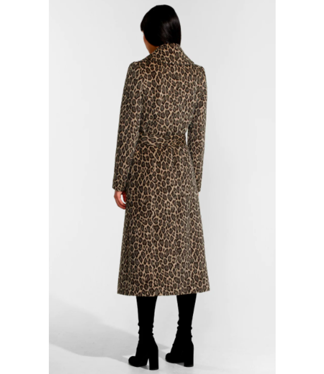 SENTALER Manteau long à col cranté en alpaga léopard