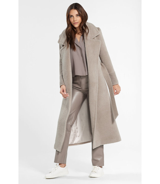 SENTALER Manteau cache-cœur en alpaca bouclé à long col cranté