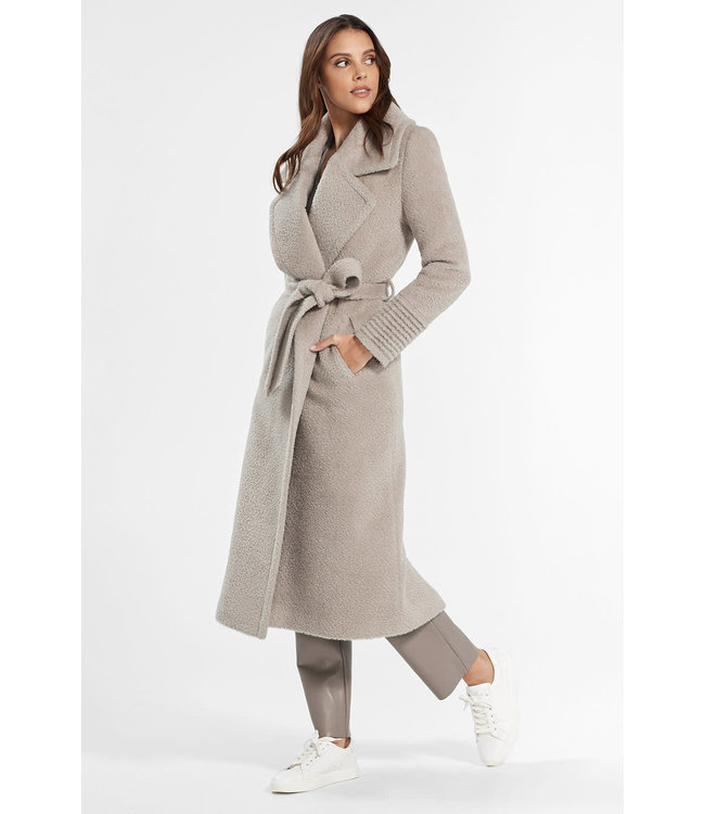 SENTALER Manteau cache-cœur en alpaca bouclé à long col cranté