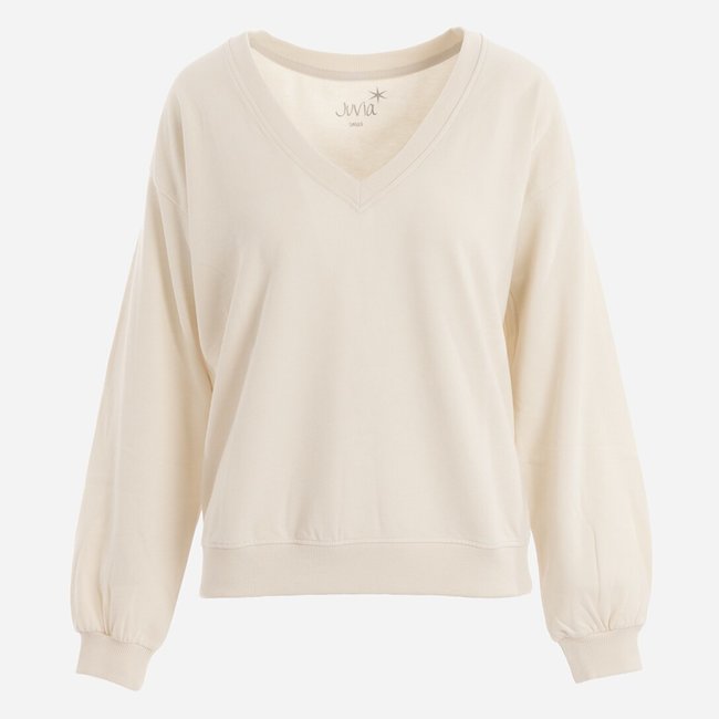 JUVIA Fleece Sweater V-Neck with Puffy Sleeves