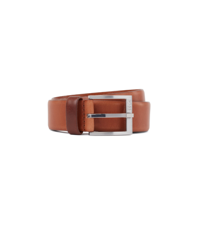 BOSS Leather Belt With Brushed-Silver Buckle