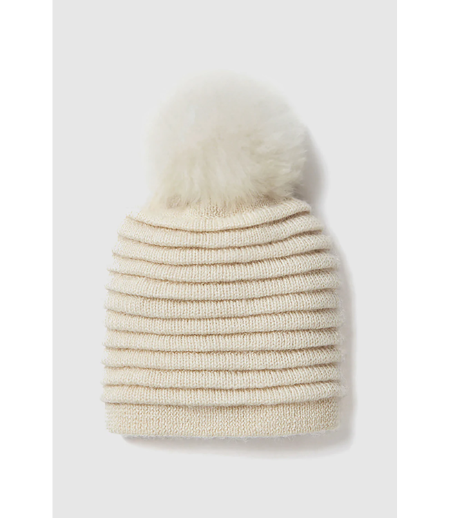 SENTALER Ribbed Hat With Oversized Fur Pompon