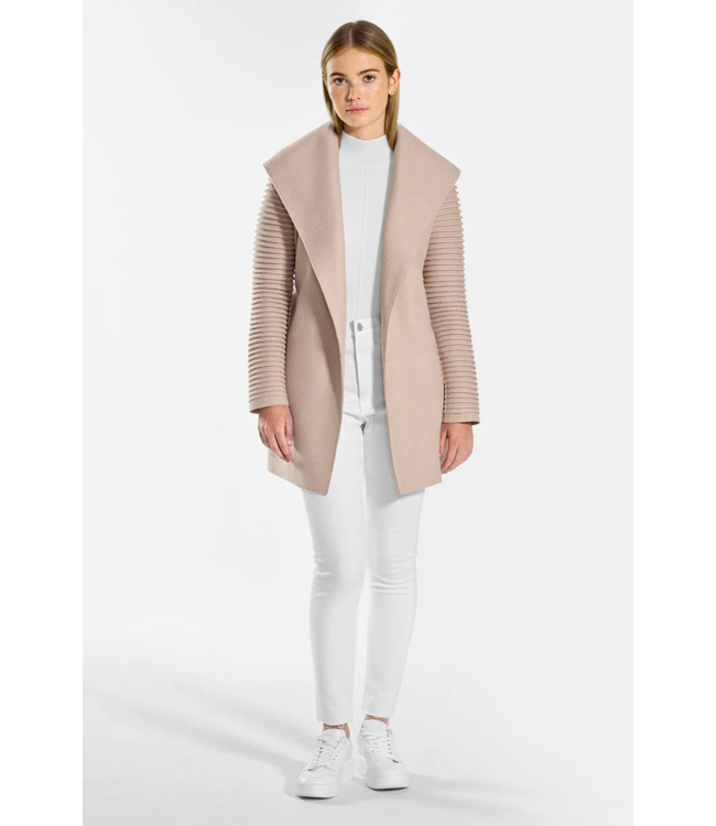 SENTALER Wrap Coat With Ribbed Sleeves