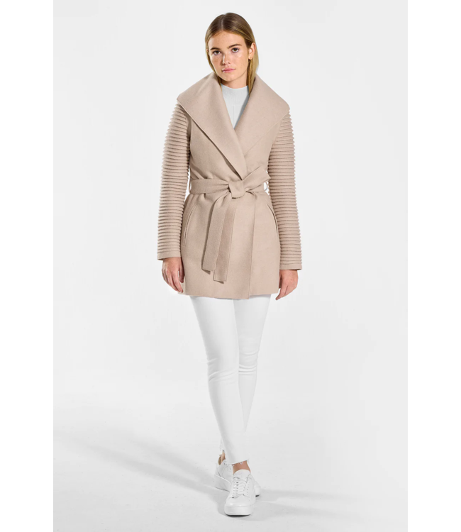 SENTALER Wrap Coat With Ribbed Sleeves