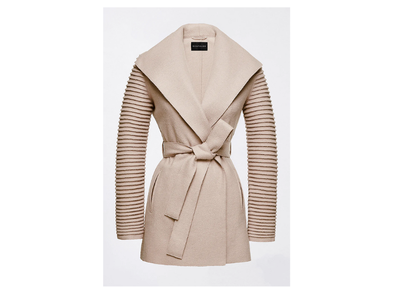 Wrap Coat With Ribbed Sleeves