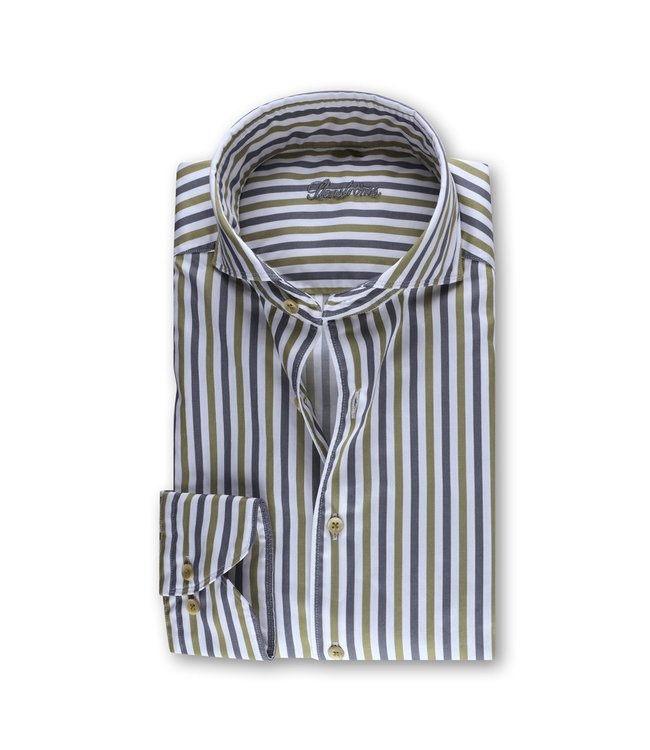 STENSTROMS Casual Green Striped Twill Shirt (New Slimline)